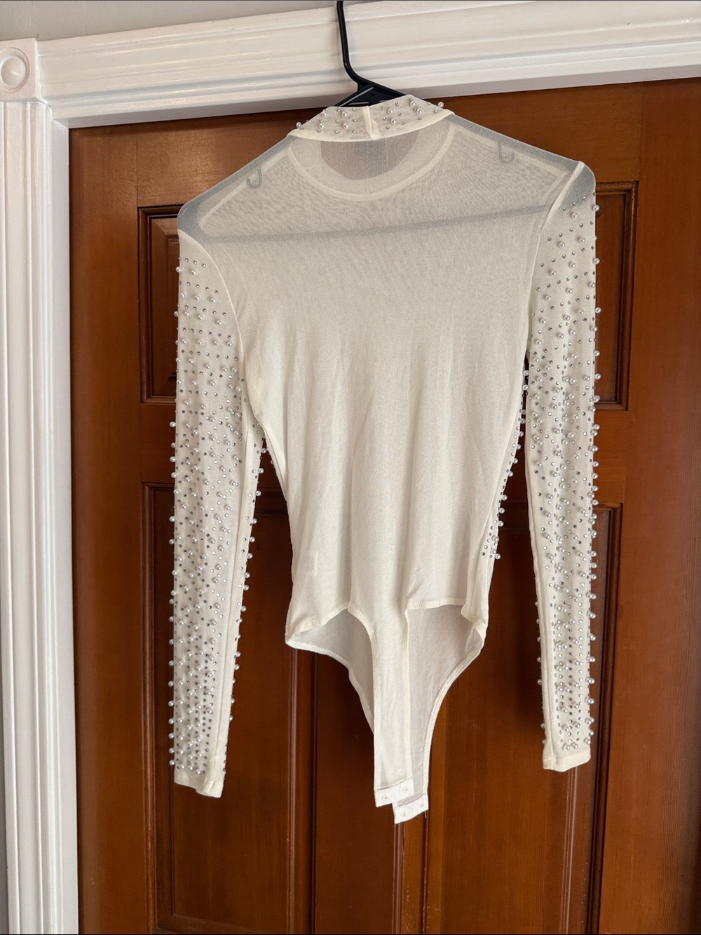 Windsor Ivory Beaded Long-Sleeve Mesh Bodysuit - Picture 2 of 3